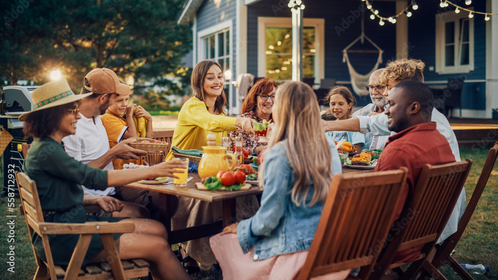 Family and Multiethnic Diverse Friends Gathering Together at a Garden ...